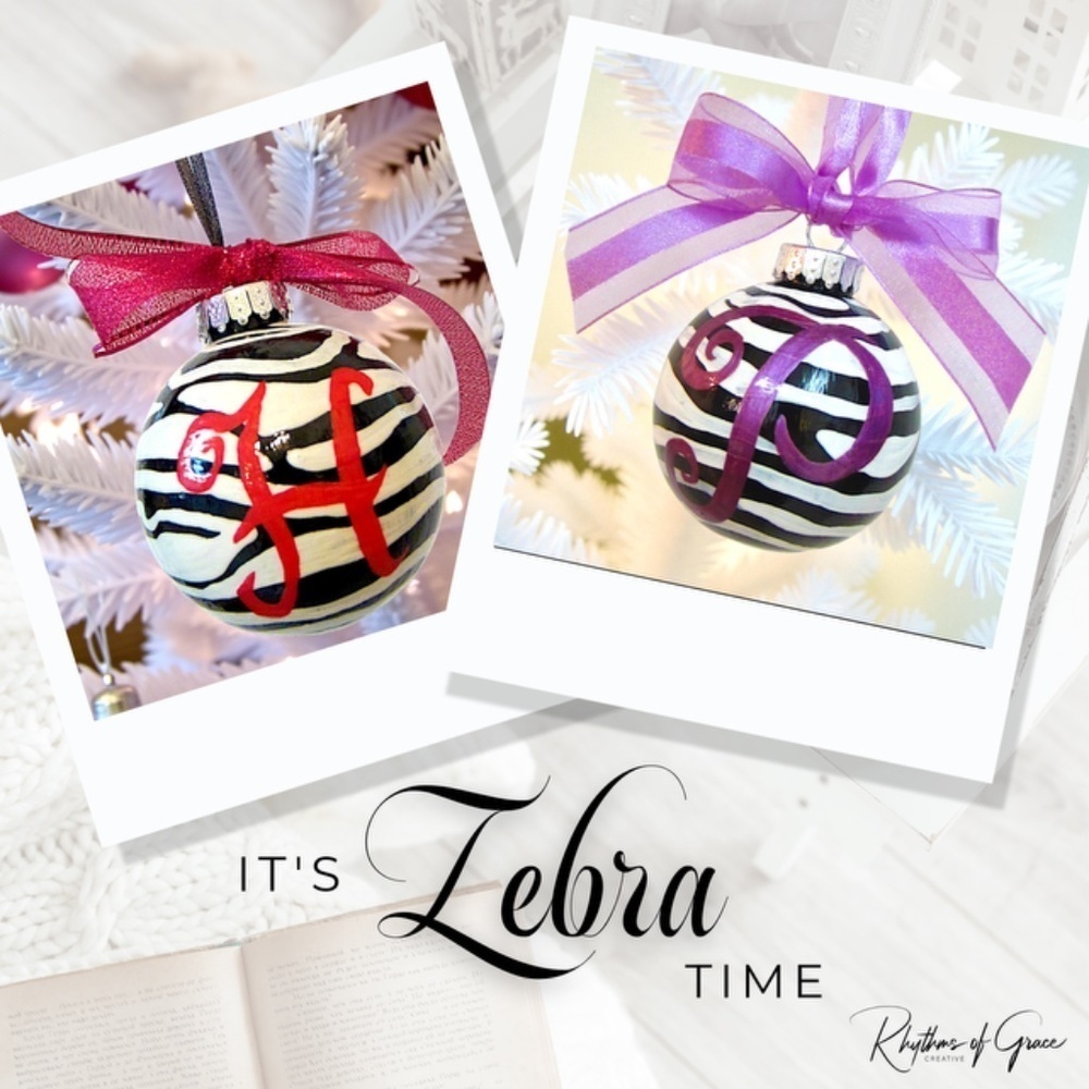 Personalized Zebra Print Initial Christmas Ornament | Unique Hand-Painted Gift